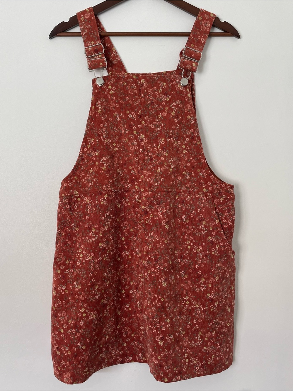 As U Wish Overall Corduroy Dress M Rust Ditsy Floral Mini Cottagecore Boho Fall